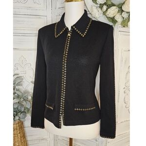 Vintage St. John Collection By Marie Metallic Studded Black Knit Jacket Cardigan
